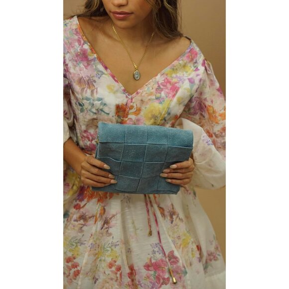 Suede Crossbody Bag Women Handmade Italian Leather Small Night Blue - Picture 2 of 7